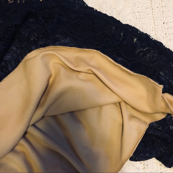 Crystal Doll 5 navy lace over nude halter mini dress - Picture 9 of 9